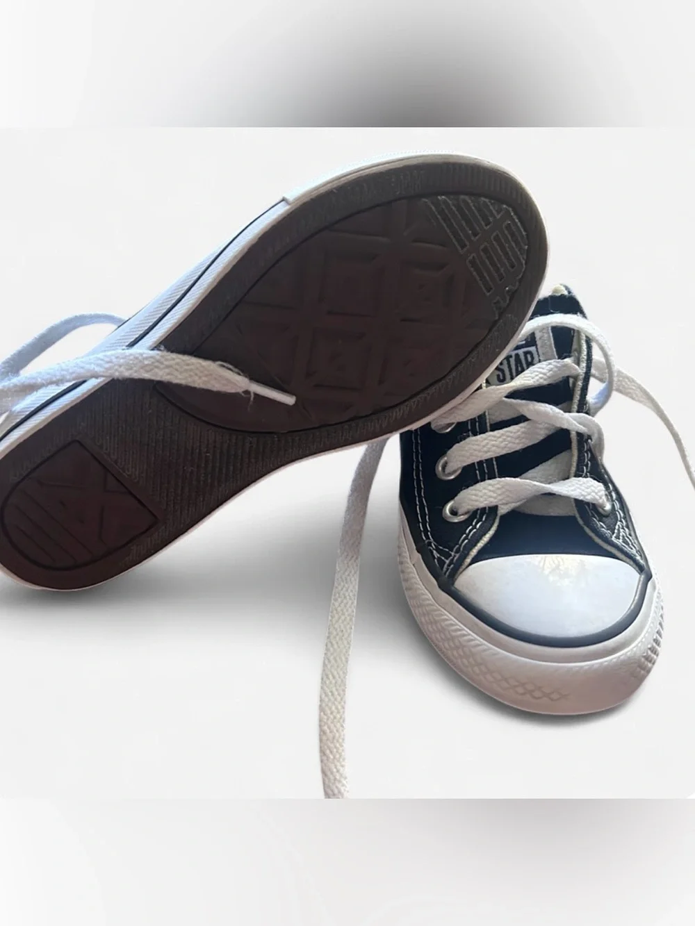 Kids Black Converse Low-Top Sneakers with White Laces